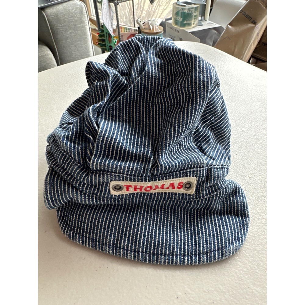 vintage‎ Thomas Friends Blue Hickory Stripe Engineer Conductor Hat Cotton 12M